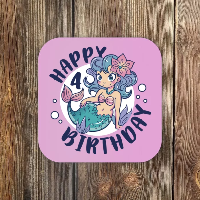 Happy 4th Birthday Cute Mermaid Coaster