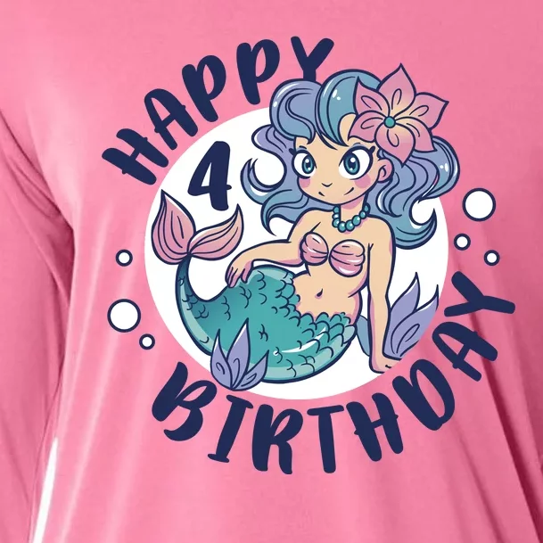 Happy 4th Birthday Cute Mermaid Cooling Performance Long Sleeve Crew