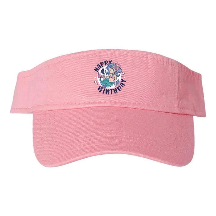 Happy 4th Birthday Cute Mermaid Valucap Bio-Washed Visor