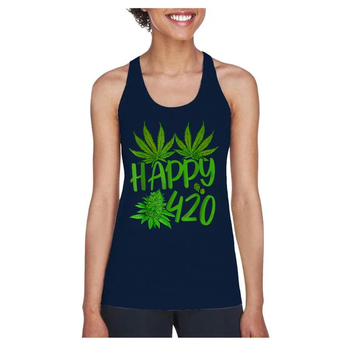 Happy 420 Day Cannabis Weed Marijuana Leaf Lovers Men Women Women's Racerback Tank