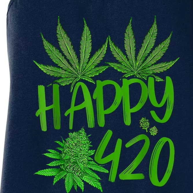 Happy 420 Day Cannabis Weed Marijuana Leaf Lovers Men Women Women's Racerback Tank