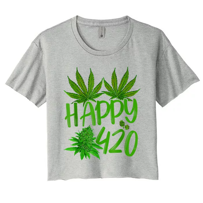 Happy 420 Day Cannabis Weed Marijuana Leaf Lovers Men Women Women's Crop Top Tee