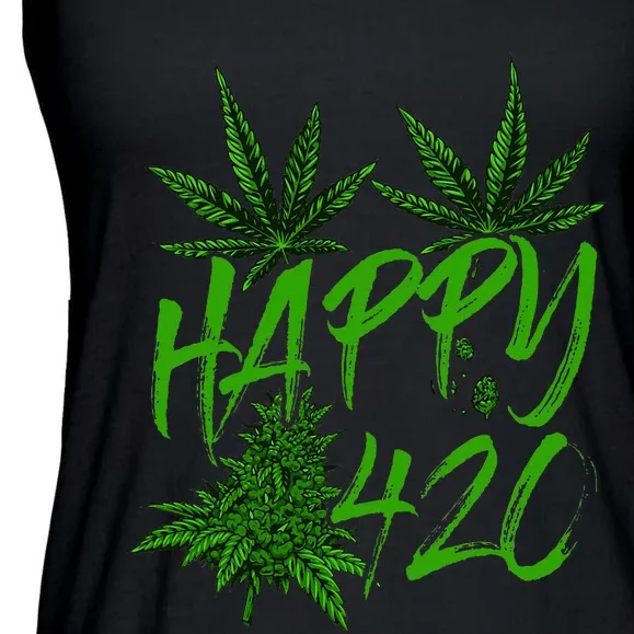 Happy 420 Day Cannabis Weed Marijuana Leaf Lovers Ladies Essential Flowy Tank