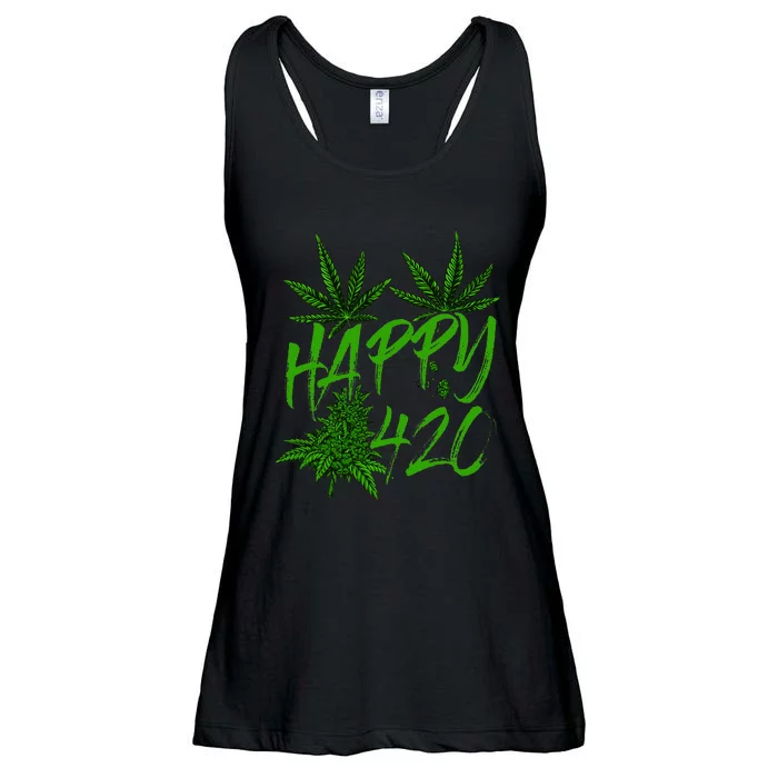 Happy 420 Day Cannabis Weed Marijuana Leaf Lovers Ladies Essential Flowy Tank