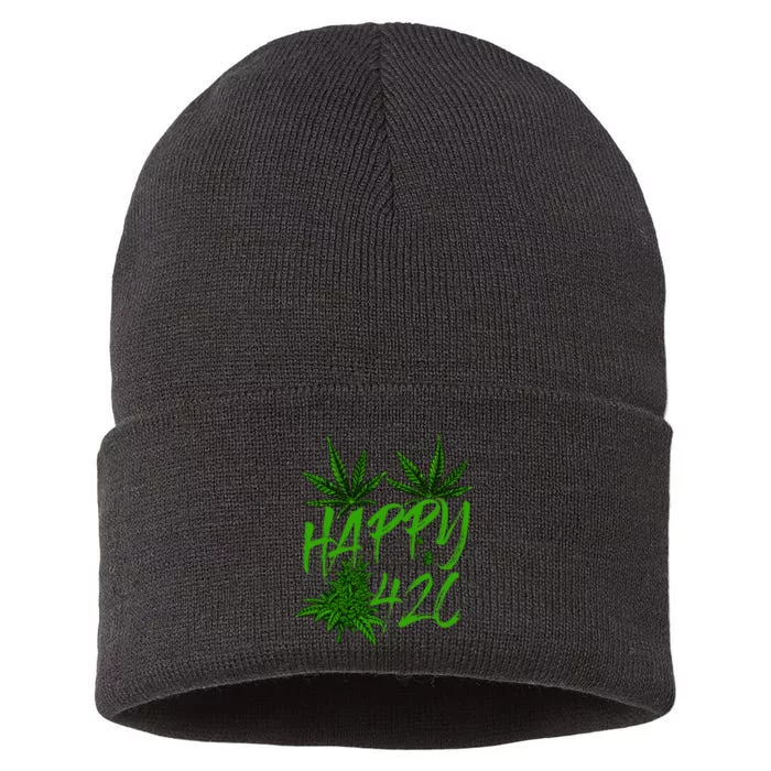 Happy 420 Day Cannabis Weed Marijuana Leaf Lovers Sustainable Knit Beanie