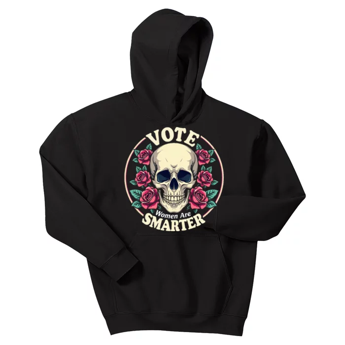 Harris 47 Feminist Vote Women Are Smarter Vintage Skull Rose Kids Hoodie