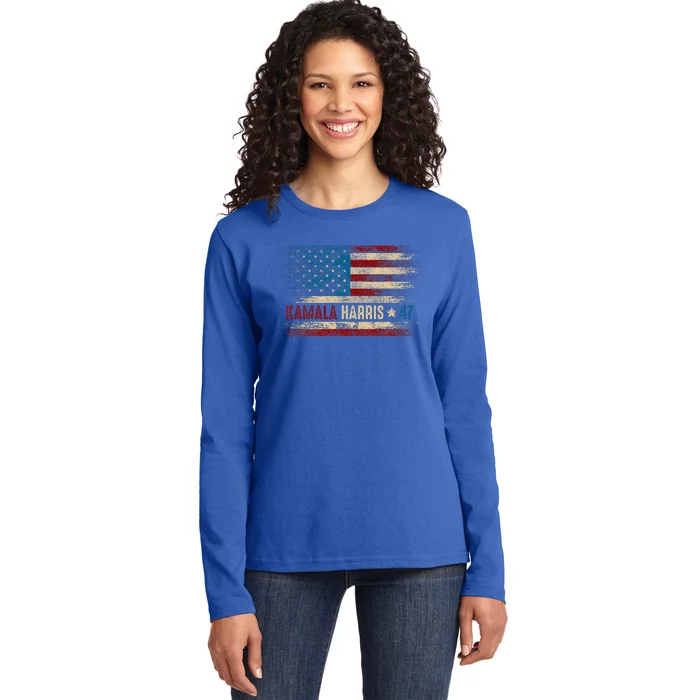 Harris 47 For President Usa American Flag Kamala Harris 2024 Ladies Long Sleeve Shirt