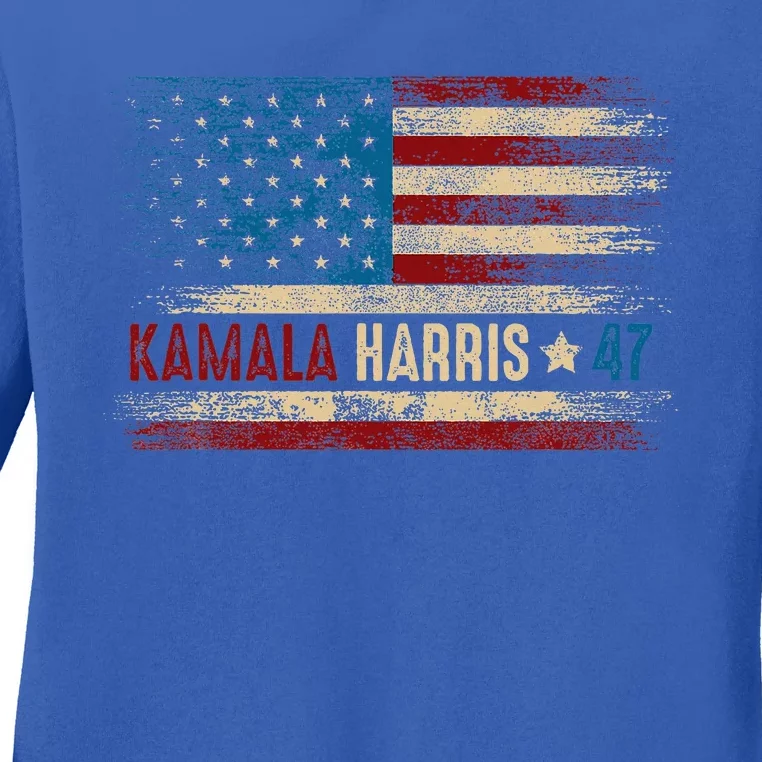 Harris 47 For President Usa American Flag Kamala Harris 2024 Ladies Long Sleeve Shirt