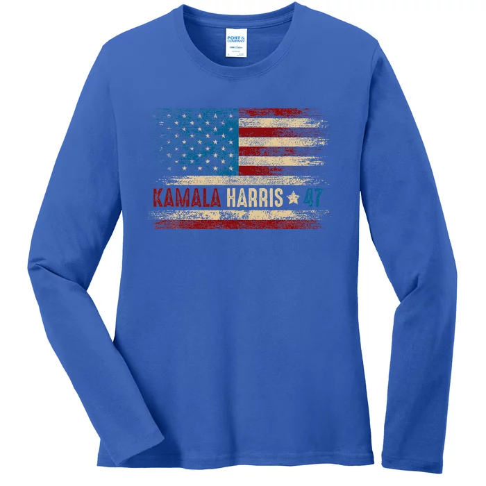 Harris 47 For President Usa American Flag Kamala Harris 2024 Ladies Long Sleeve Shirt