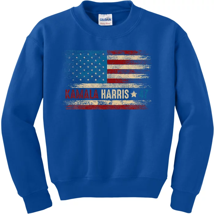 Harris 47 For President Usa American Flag Kamala Harris 2024 Kids Sweatshirt