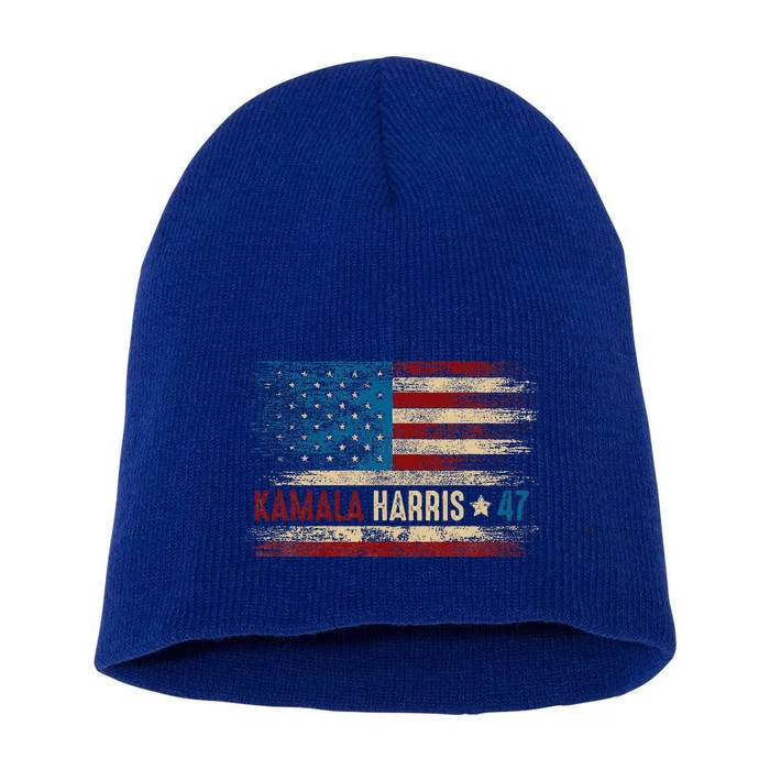 Harris 47 For President Usa American Flag Kamala Harris 2024 Short Acrylic Beanie