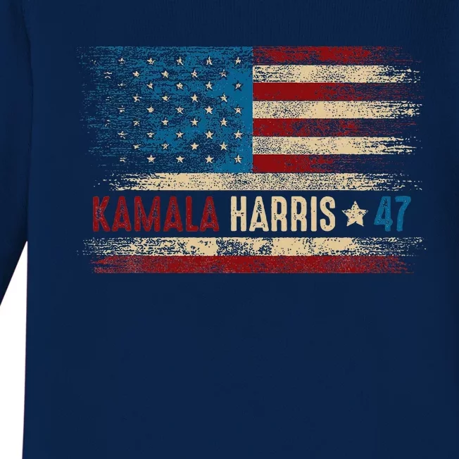 Harris 47 For President Usa American Flag Kamala Harris 2024 Baby Long Sleeve Bodysuit