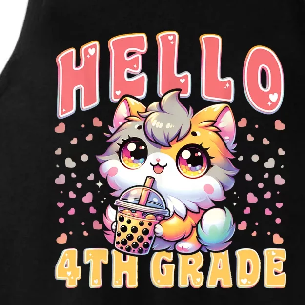 Hello 4th Grade Cat For First Day Of 4th Grade Ladies Tri-Blend Wicking Tank