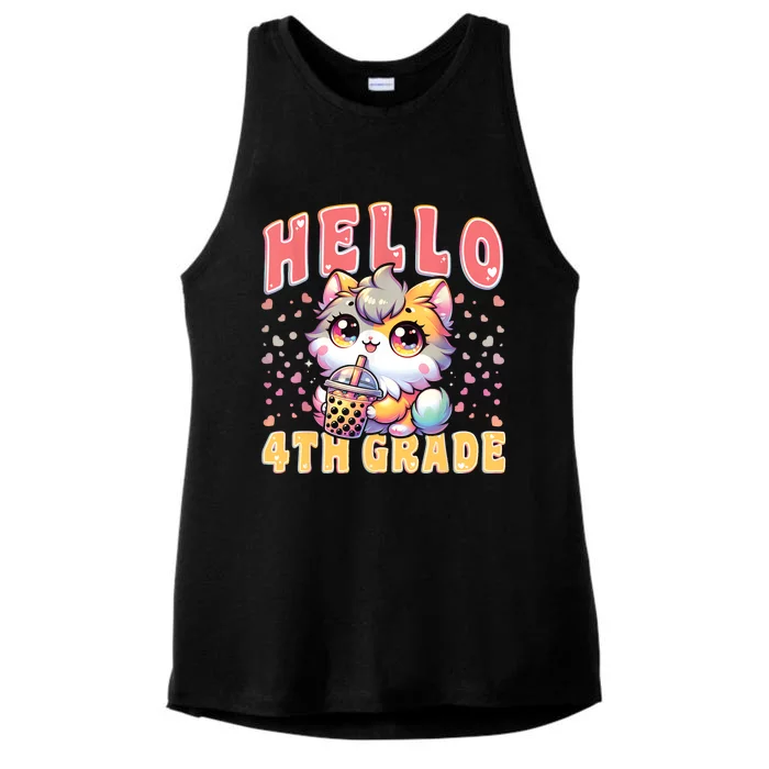 Hello 4th Grade Cat For First Day Of 4th Grade Ladies Tri-Blend Wicking Tank