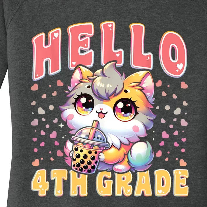 Hello 4th Grade Cat For First Day Of 4th Grade Women's Perfect Tri Tunic Long Sleeve Shirt