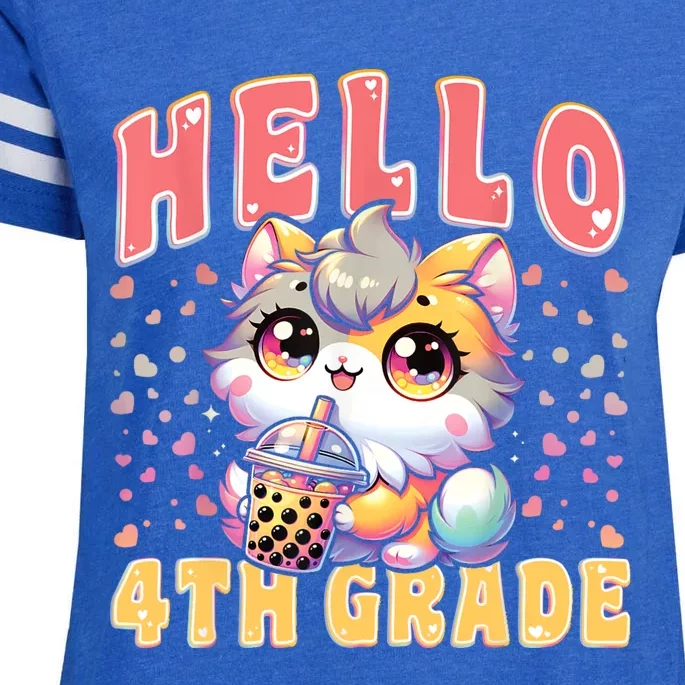 Hello 4th Grade Cat For First Day Of 4th Grade Enza Ladies Jersey Football T-Shirt