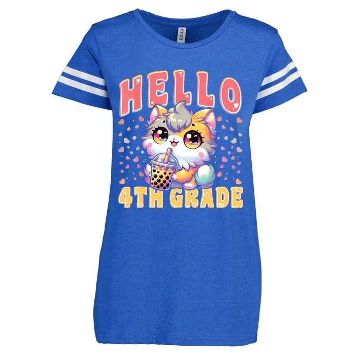 Hello 4th Grade Cat For First Day Of 4th Grade Enza Ladies Jersey Football T-Shirt