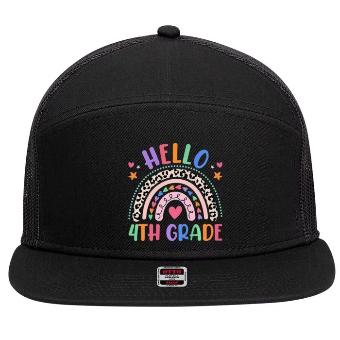 Hello 4th Grade Leopard Boho Rainbow 1st Day Of School 7 Panel Mesh Trucker Snapback Hat