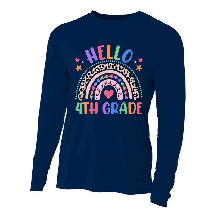 Hello 4th Grade Leopard Boho Rainbow Back To School Cooling Performance Long Sleeve Crew