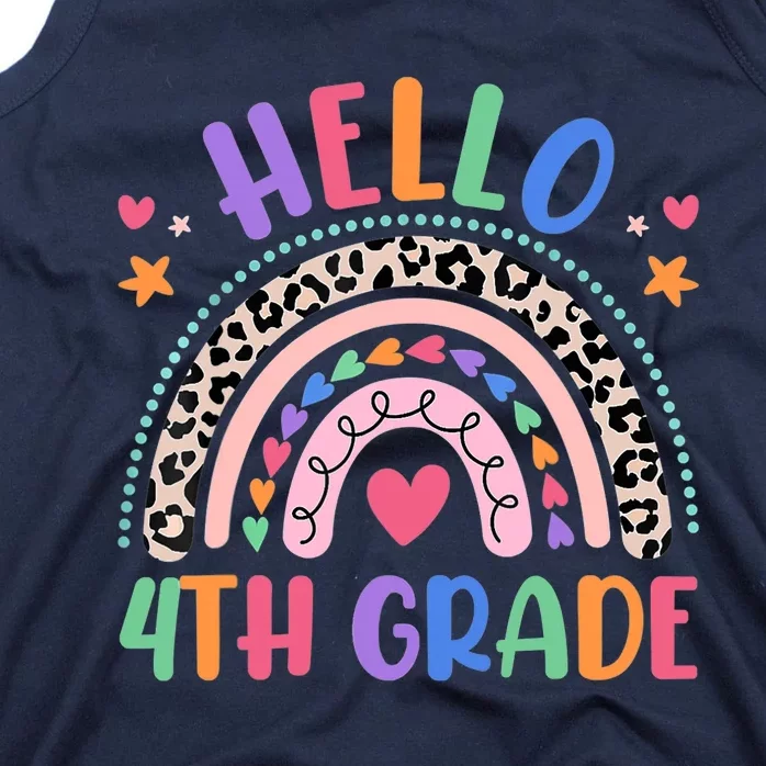 Hello 4th Grade Leopard Boho Rainbow Back To School Tank Top