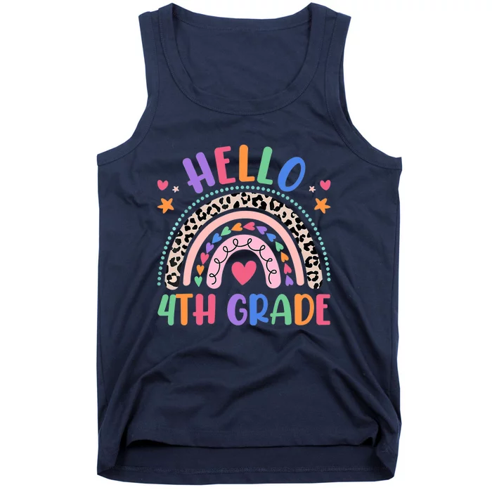 Hello 4th Grade Leopard Boho Rainbow Back To School Tank Top