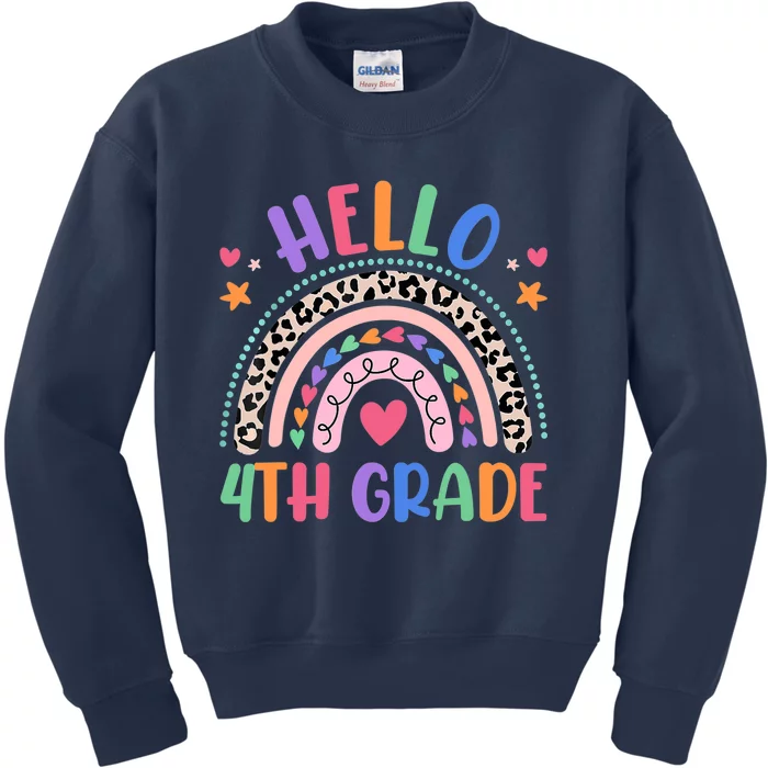 Hello 4th Grade Leopard Boho Rainbow Back To School Kids Sweatshirt