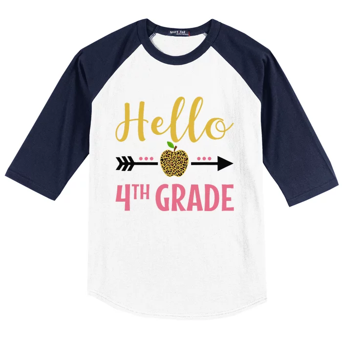 Hello 4th Grade Back To School Leopard Fourth Grade Baseball Sleeve Shirt