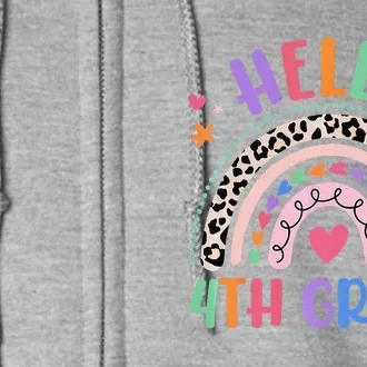 Hello 4th Grade Leopard Boho Rainbow 1st Day Of School Full Zip Hoodie