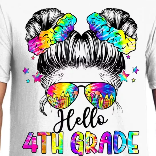 Hello 4th Grade Messy Hair Bun Girl Back To School First Day Pajama Set