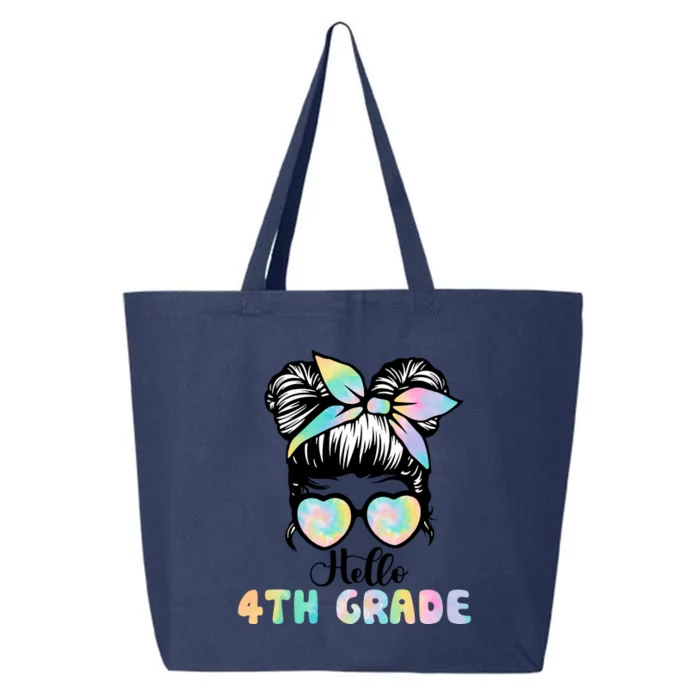 Hello 4th Grade Messy Hair Bun Girl Back To School First Day 25L Jumbo Tote