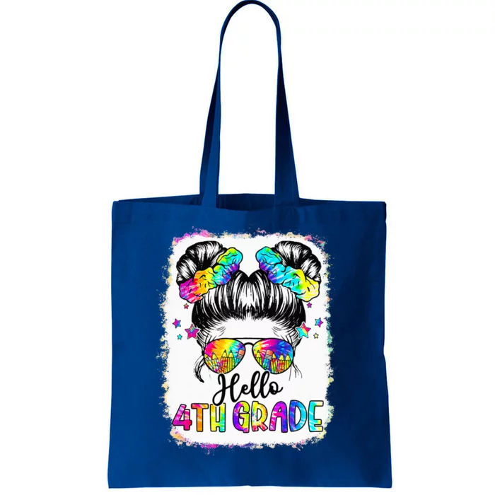 Hello 4th Grade Messy Bun Tie Dye Back To School Tote Bag