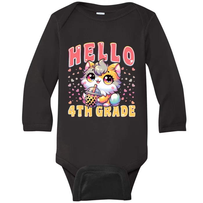 Hello 4th Grade Cat Girl For First Day Of 4th Grade Girl Baby Long Sleeve Bodysuit