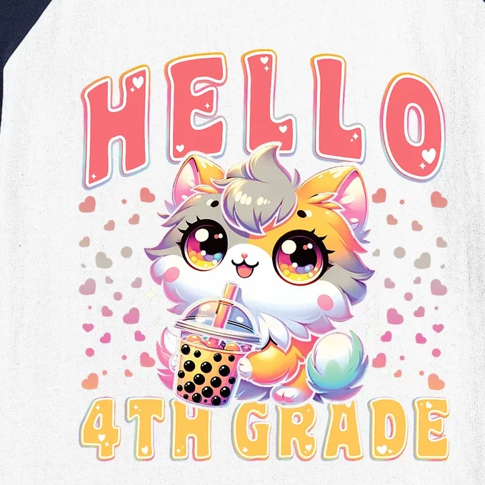 Hello 4th Grade Cat Girl For First Day Of 4th Grade Girl Baseball Sleeve Shirt