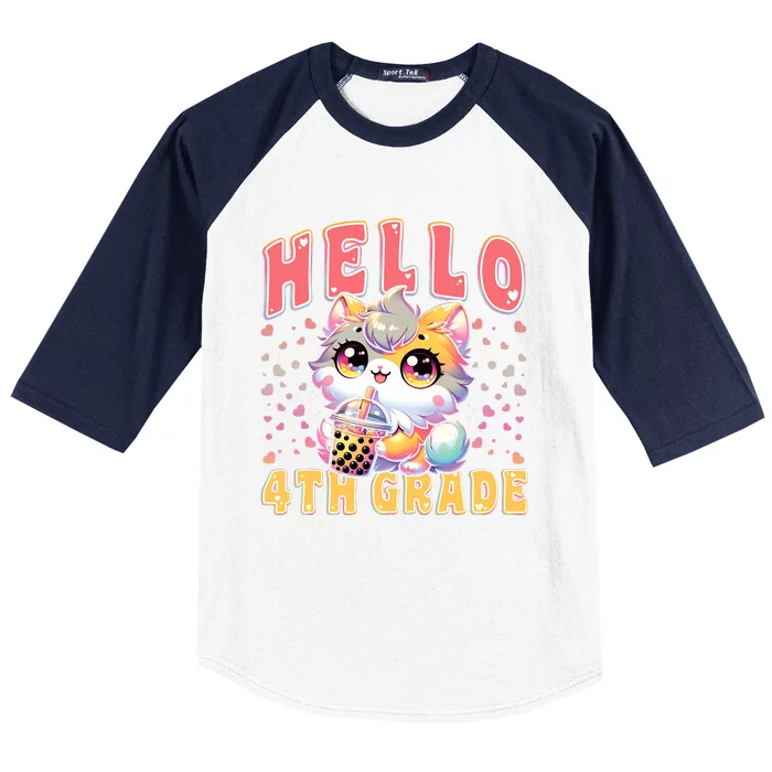 Hello 4th Grade Cat Girl For First Day Of 4th Grade Girl Baseball Sleeve Shirt