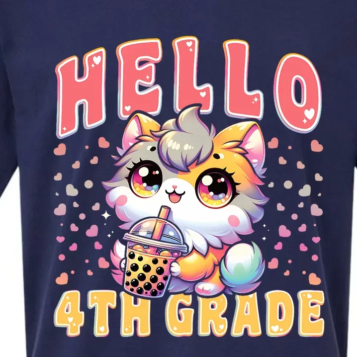 Hello 4th Grade Cat Girl For First Day Of 4th Grade Girl Sueded Cloud Jersey T-Shirt