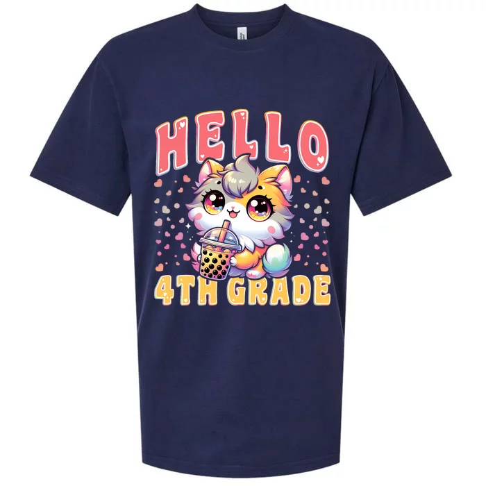 Hello 4th Grade Cat Girl For First Day Of 4th Grade Girl Sueded Cloud Jersey T-Shirt