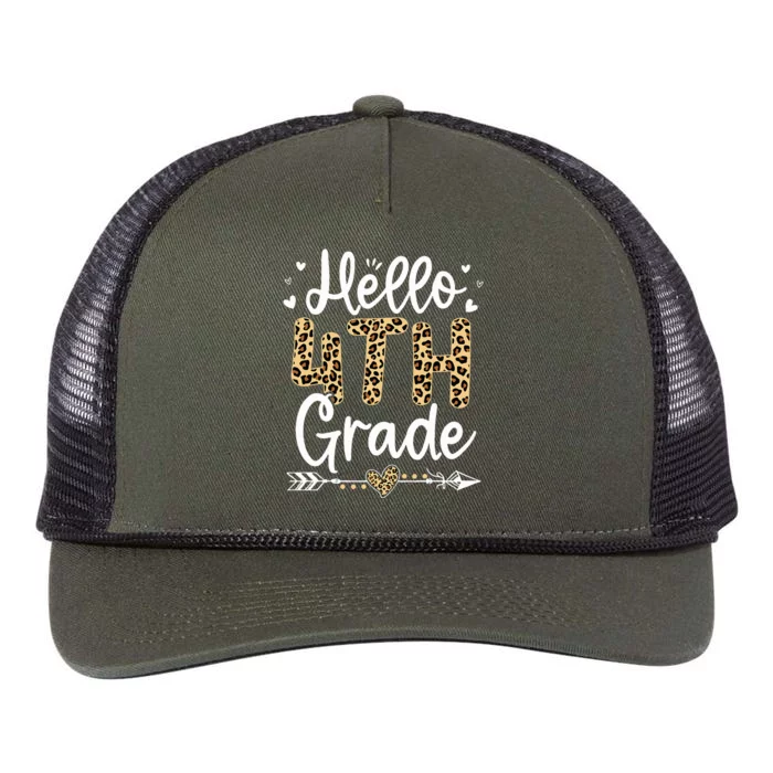 Hello 4th Grade Leopard Teacher Student Back To School Retro Rope Trucker Hat Cap