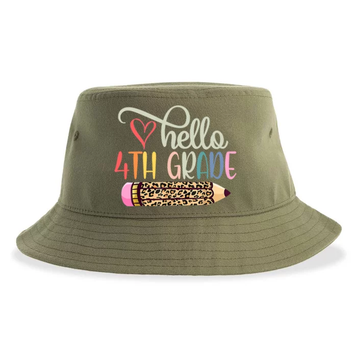 Hello 4Th Grade Leopard Pencil Back To School Fourth Grader Gift Sustainable Bucket Hat