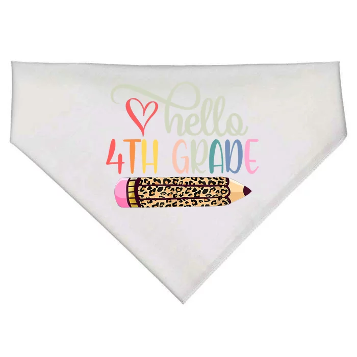 Hello 4Th Grade Leopard Pencil Back To School Fourth Grader Gift USA-Made Doggie Bandana