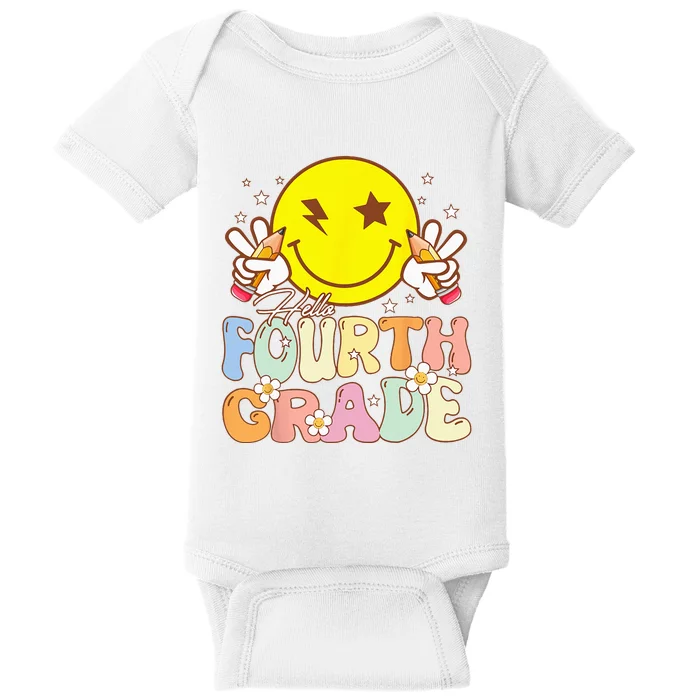 Hello 4th Grade Fourth Grade Funny Smile Face Back To School Baby Bodysuit