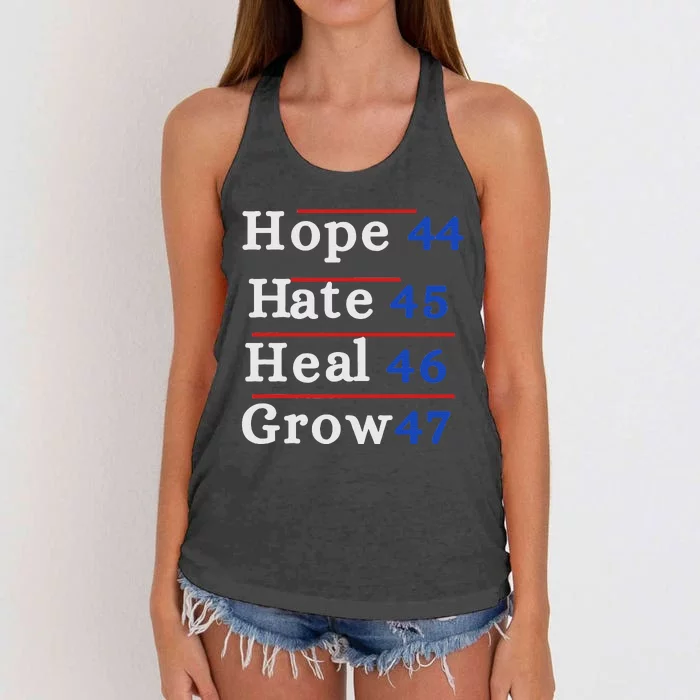 Hope 44 Hate 45 Heal 46 Grow 47 Women's Knotted Racerback Tank