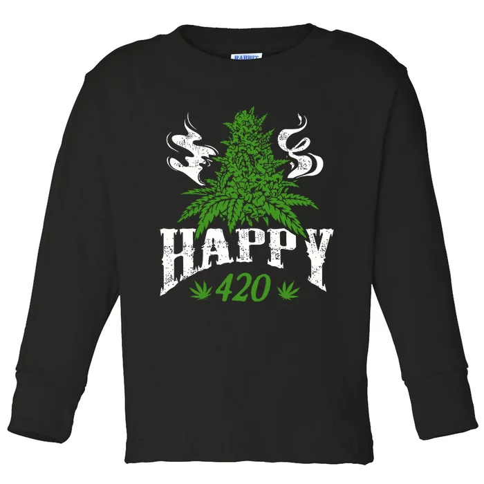 Happy 420 Marijuana Merch To Celebrate Weed Day On 420 Toddler Long Sleeve Shirt