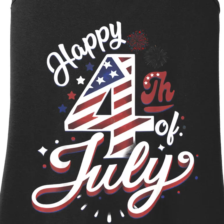 Happy 4th Of July Patriotic American US Flag 4th Of July Ladies Essential Tank