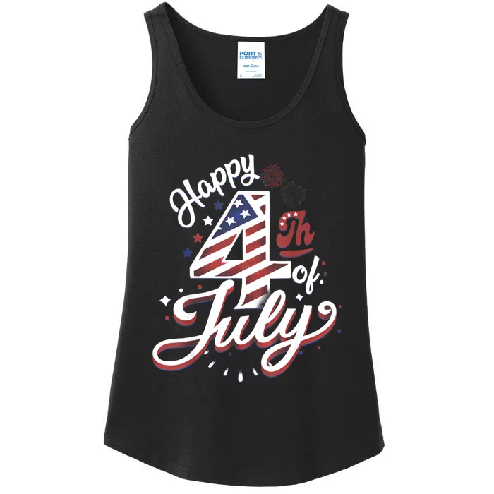 Happy 4th Of July Patriotic American US Flag 4th Of July Ladies Essential Tank