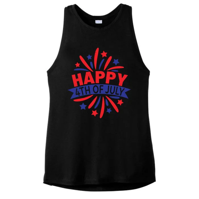 Happy 4th Of July America Celebration Ladies Tri-Blend Wicking Tank