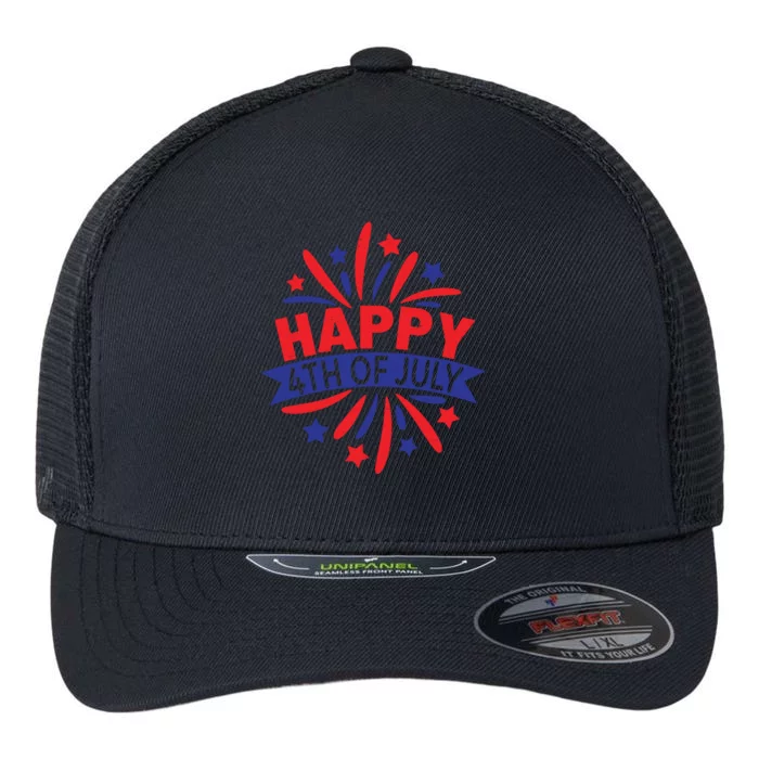 Happy 4th Of July America Celebration Flexfit Unipanel Trucker Cap