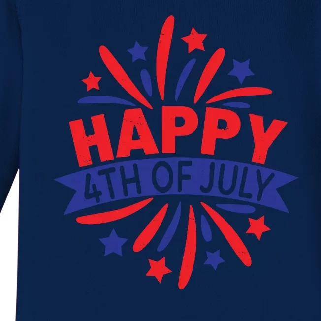 Happy 4th Of July America Celebration Baby Long Sleeve Bodysuit