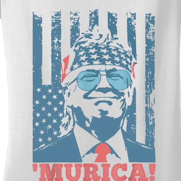 Happy 4th Of July Trump American Flag Trump Murica Women's V-Neck T-Shirt