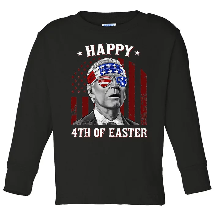 Happy 4th Of Easter Biden Confused 4th Of July Dazed Funny Toddler Long Sleeve Shirt