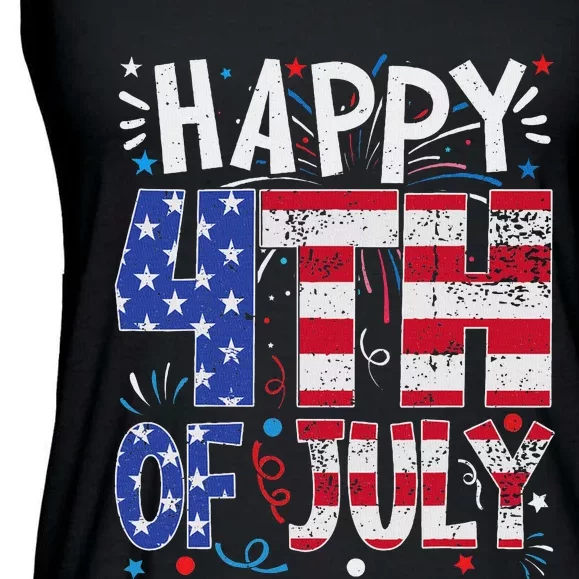 Happy 4th Of July Patriotic American Us Flag 4th Of July Ladies Essential Flowy Tank